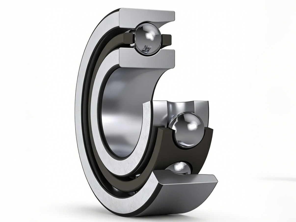 7310 Series Angular Contact Ball Bearing showing 25° Contact Angle and optional Steel Shield (ZZ) for Heavy-Duty Combined Load Support and Basic Sealing