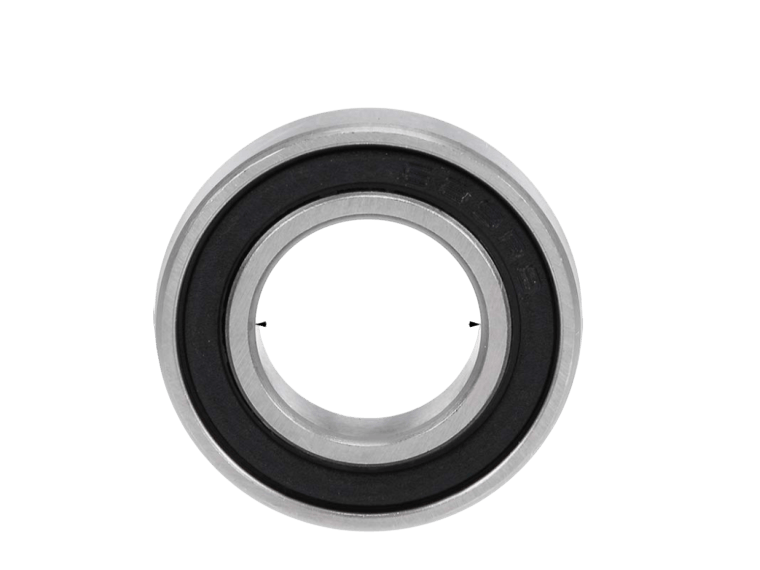 Close-up of 689-2RS bearing with factory grease and black rubber seals on both sides