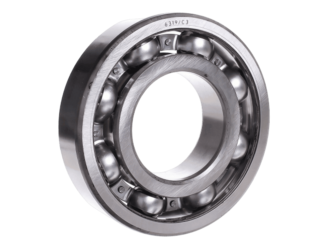6319 Open Type Deep Groove Ball Bearing showing Large Diameter Steel Balls and Robust Chrome Steel Raceways for Industrial Loads