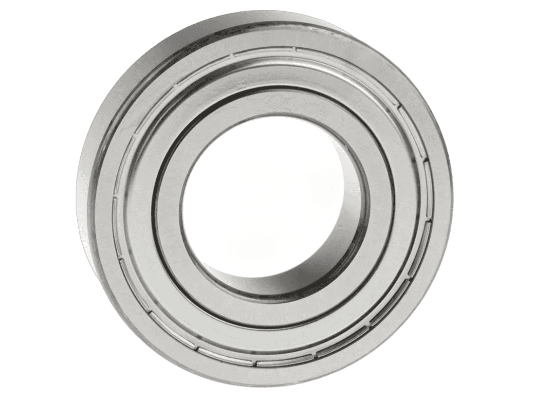 6012-ZZ Ball Bearing displaying Double Metal Steel Shields for Low Friction Rotation and Internal Debris Deflection