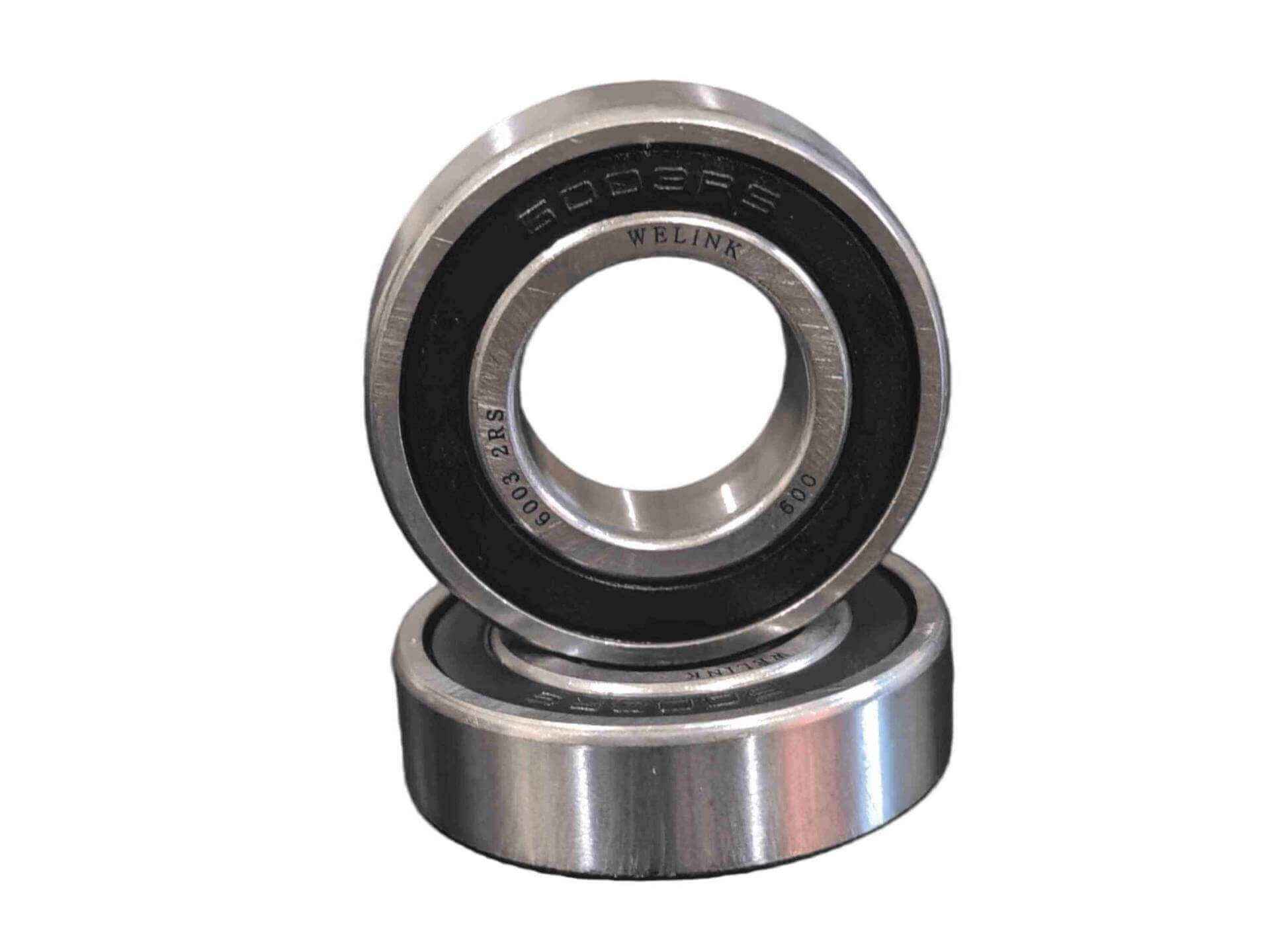 6003-2RS Ball Bearing with Double Rubber Contact Seals (2RS) for effective moisture and dust protection in industrial motors and pumps.
