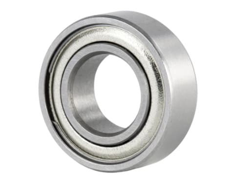 MR74-ZZ Miniature Ball Bearing showing Dual Pressed Steel Shields for Dust Protection and Low Friction Torque