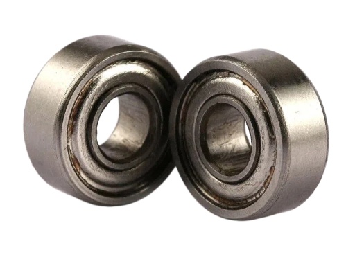 Ultra-compact 5x9x3 mm MR95-ZZ shielded deep groove ball bearing showing polished outer ring and steel shield