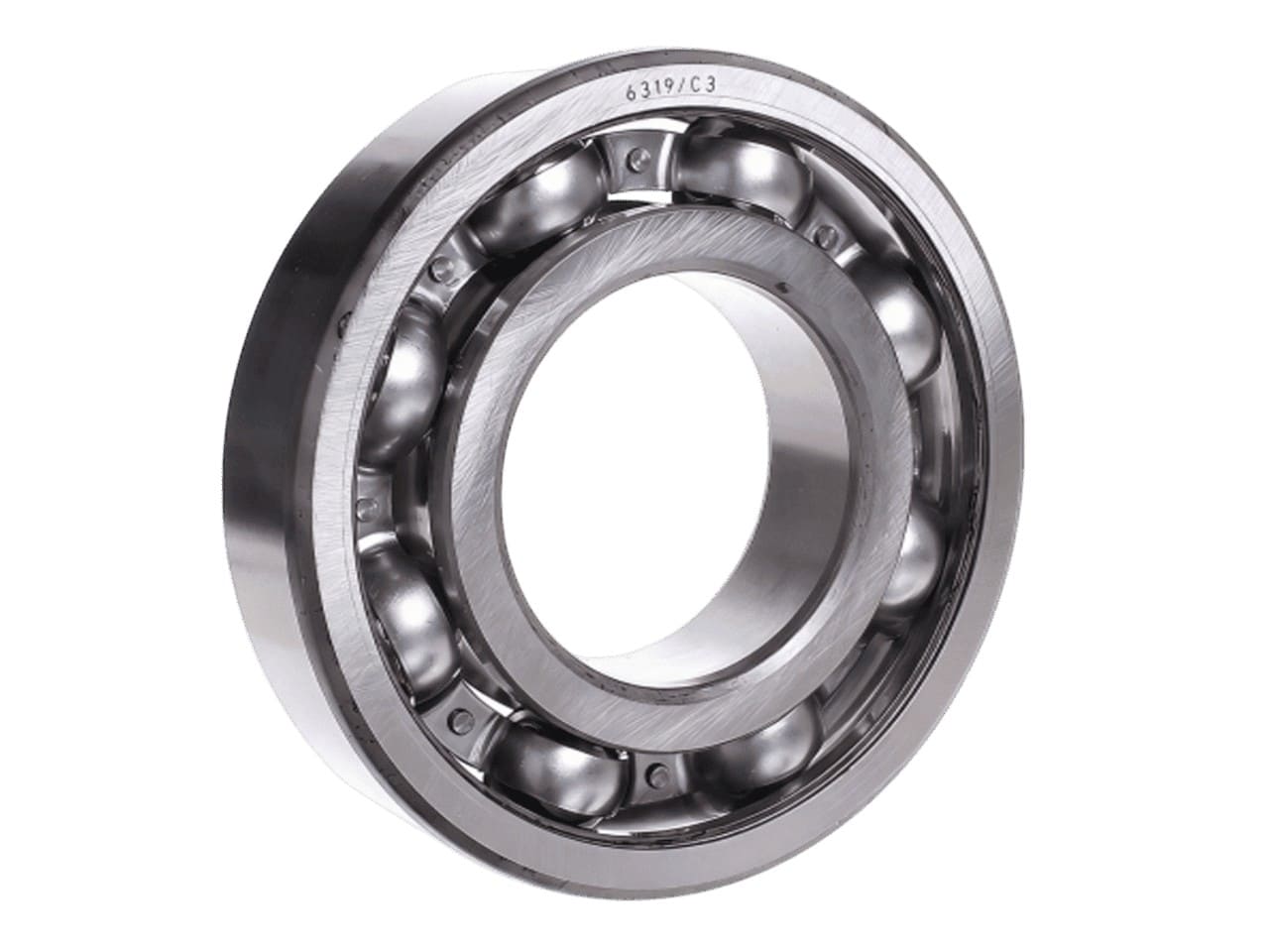 6319 Open Type Deep Groove Ball Bearing showing Large Diameter Steel Balls and Robust Chrome Steel Raceways for Industrial Loads