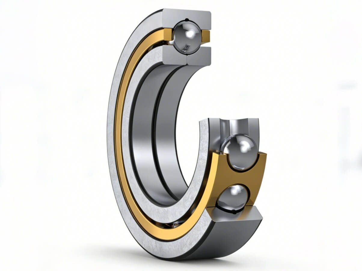 7000 Series Angular Contact Ball Bearing showing Single Row Design and 25° Contact Angle for Combined Radial and Axial Loads