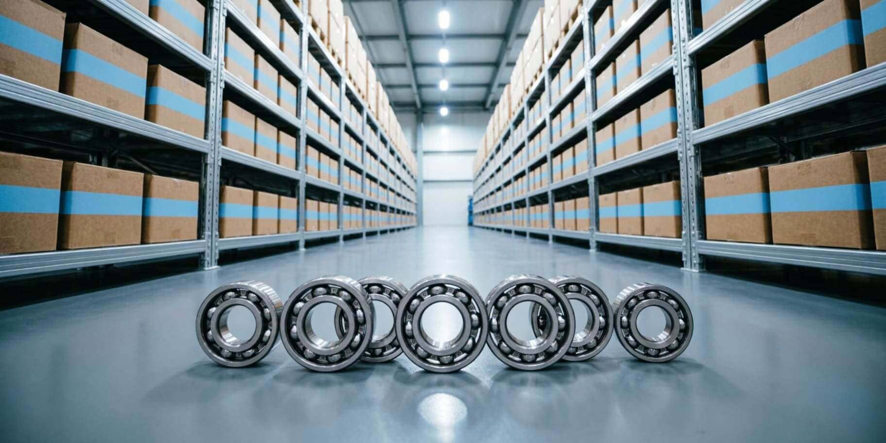 Large-scale industrial warehouse inventory of wholesale deep groove ball bearings, with precision silver steel bearings in the foreground, demonstrating stable supply chain and manufacturing capacity. Large-scale industrial warehouse inventory of wholesale deep groove ball bearings, with precision silver steel bearings in the foreground, demonstrating stable supply chain and manufacturing capacity.