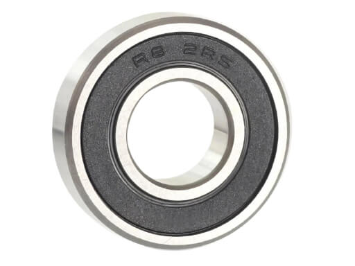 Close up of R8-2RS internal raceways and contact seals ensuring low noise operation in harsh industrial environments