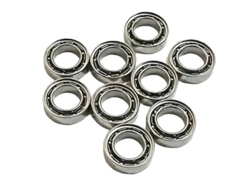 9x14x3 mm 679 Open Miniature Ball Bearing with exposed chrome steel balls and cage for ultra-low friction in high-speed oil-lubricated spindles